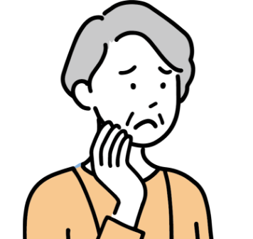 手を添えて悩んでいる女性のイラスト